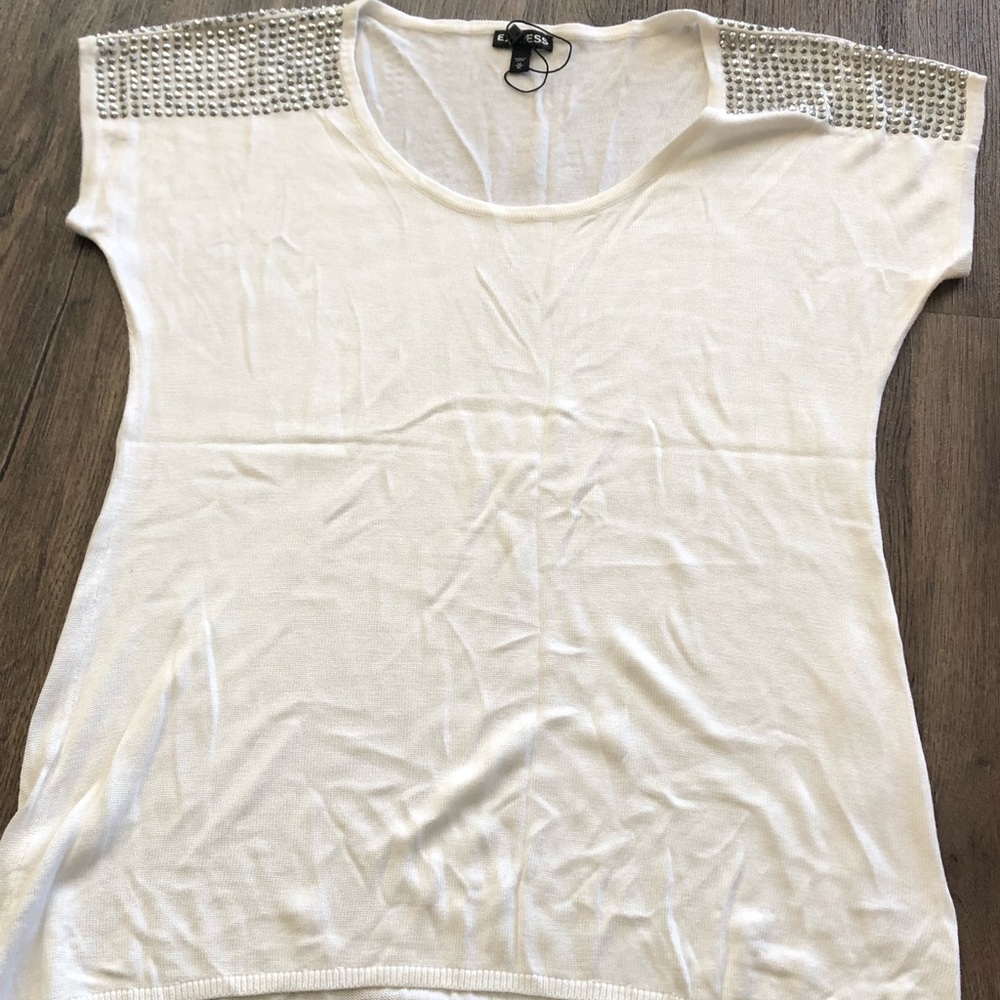 White Sweater Studded Shoulder